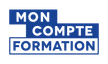 Texte blanc sur fond bleu disant 'Mon Compte Formation'