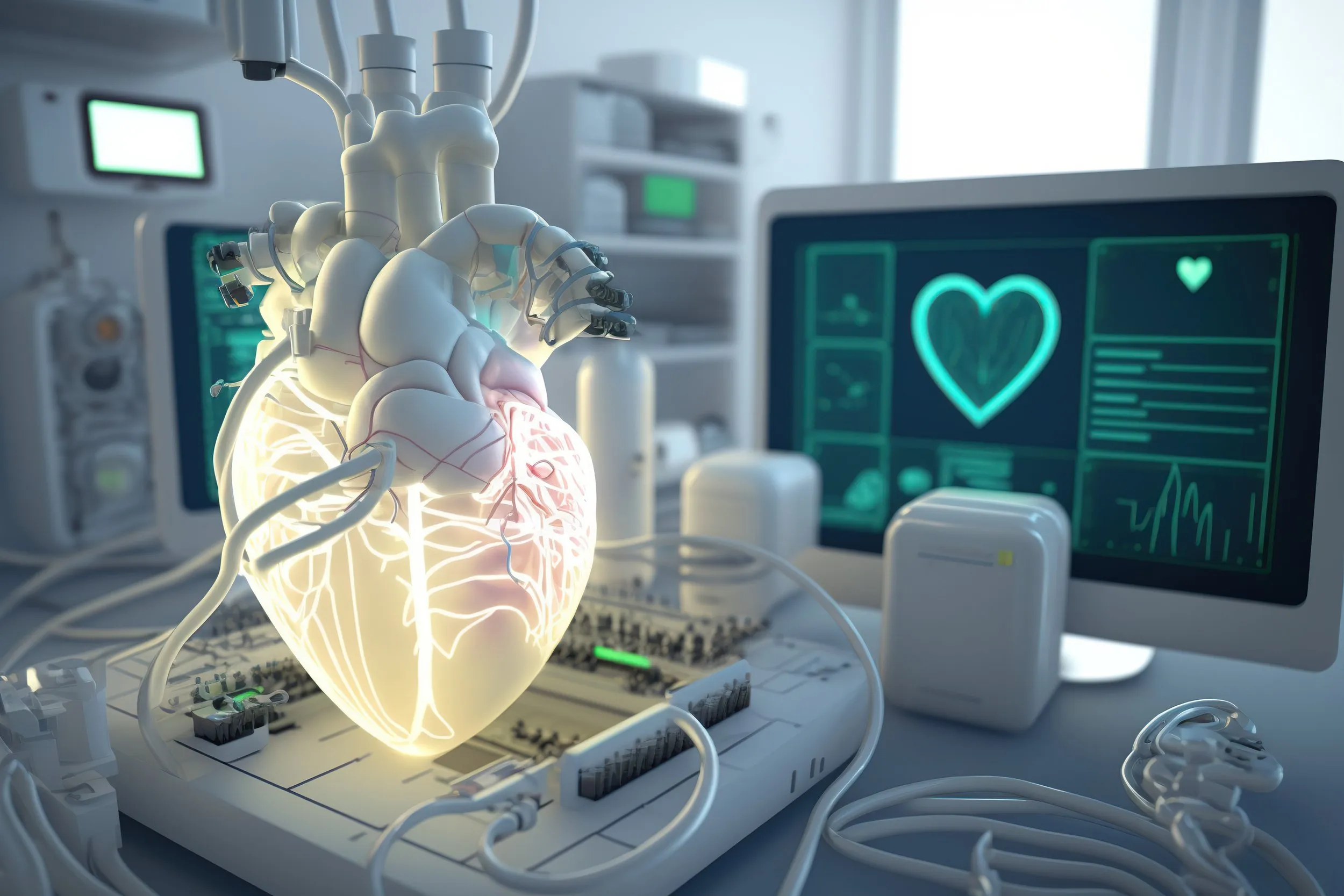 Image d'un cœur en plastiqueimprimé en 3D alimenté electroniquement