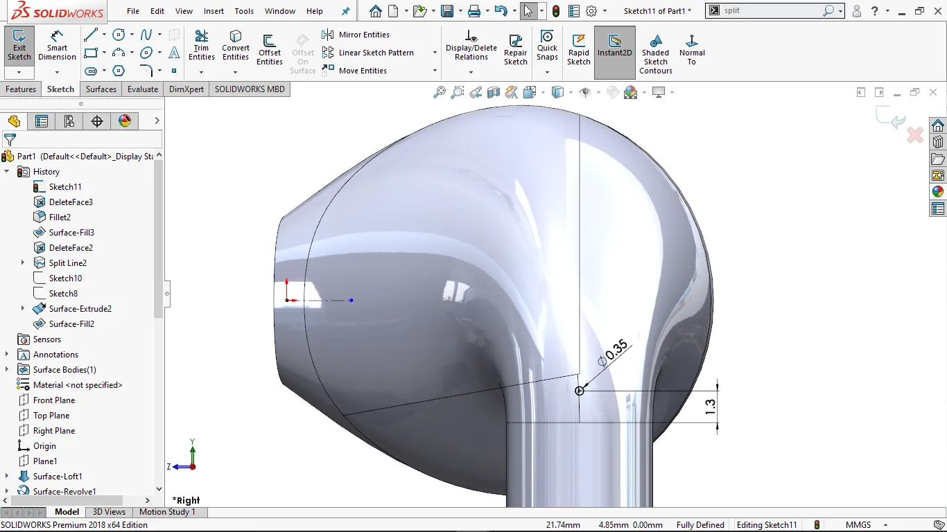 AirPods modélisés sur SolidWorks — design de produit