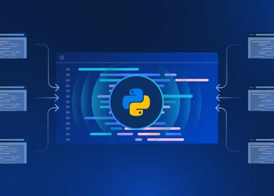 Illustration abstraite avec des flux de données et un symbole de point d'interrogation au centre, représentant la technologie, la programmation ou l'intelligence artificielle.