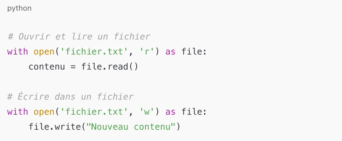 Exemple de code pour python