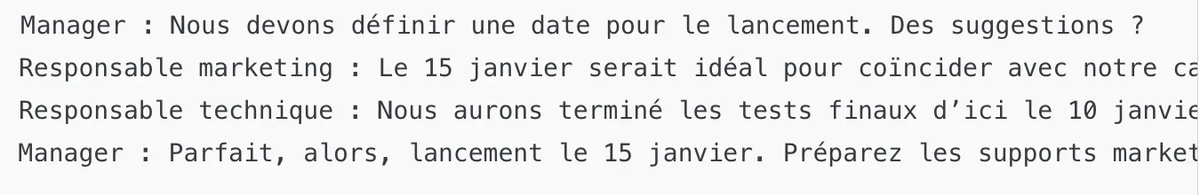 Extrait de la transcription de la réunion via Amberscript