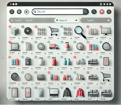Une planche d'icônes 3D représentant divers objets modernes tels qu'un cube, un haut-parleur, un caddie, une loupe, une imprimante, une horloge, un ordinateur portable, une bouteille, un canapé, un téléphone, une voiture, des vêtements, etc., disposés dans un tableau.