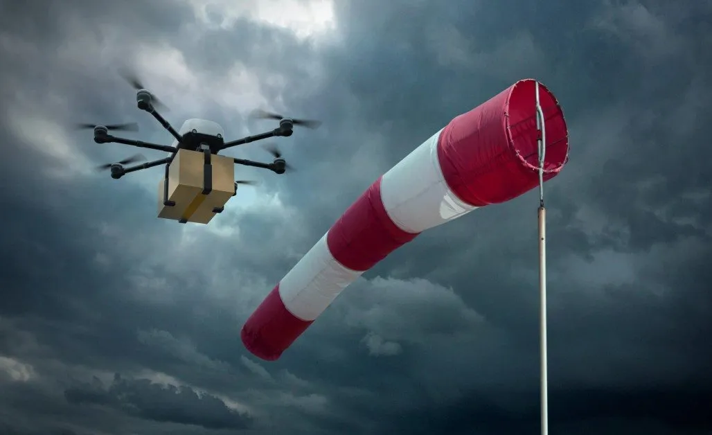 Drone volant avec beaucoup de vent