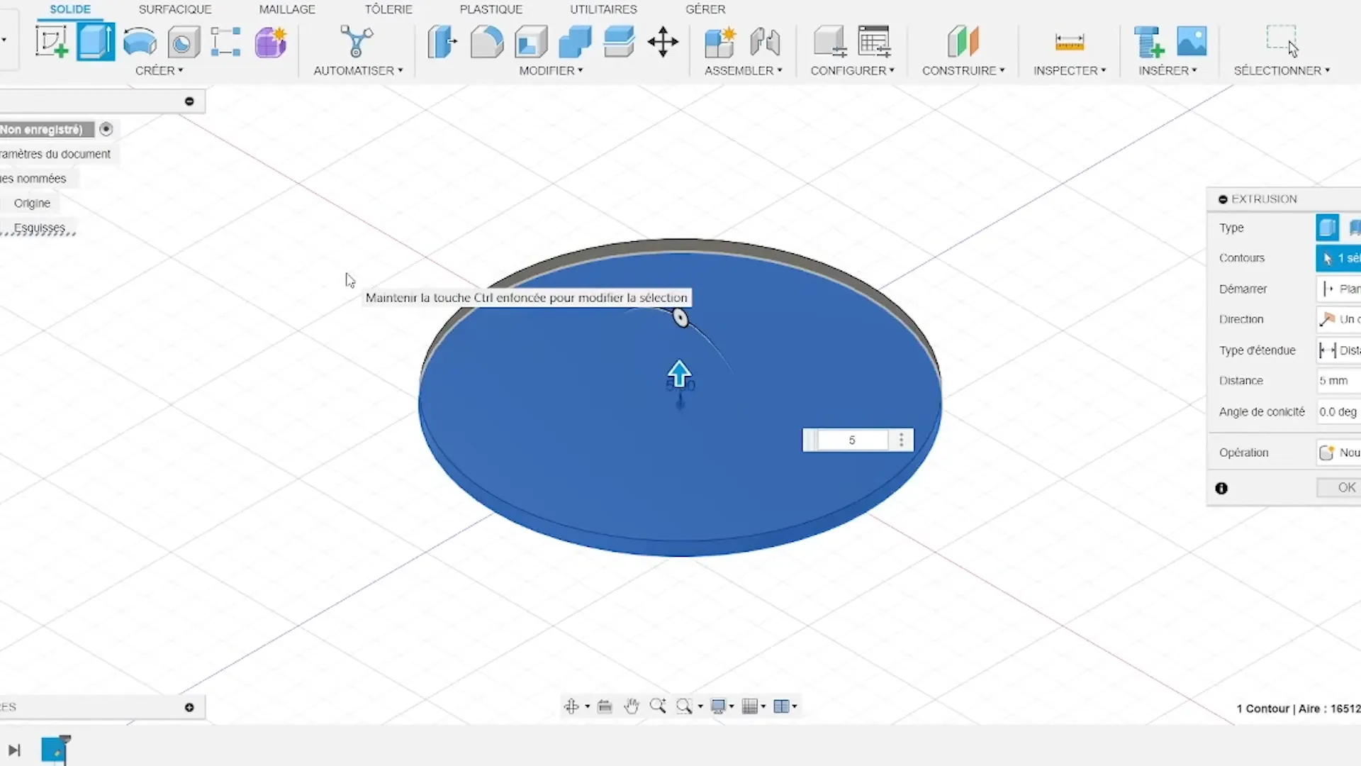 Extrusion d'un cercle