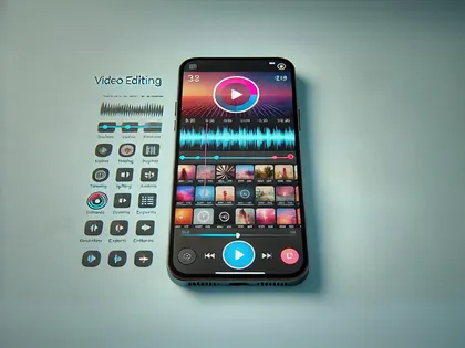 Téléphone affichant une application de montage vidéo avec divers outils et options de modification