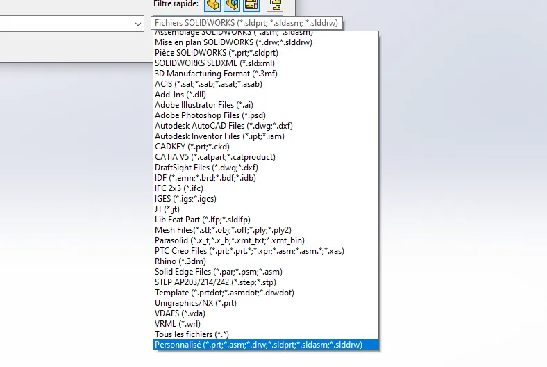 Formats d'exportation SolidWorks