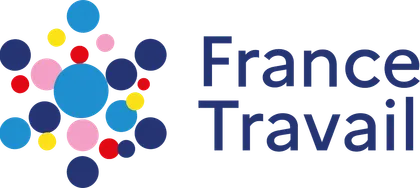 Logo de France Travail avec un design de cercles colorés et le texte « France Travail » à côté.