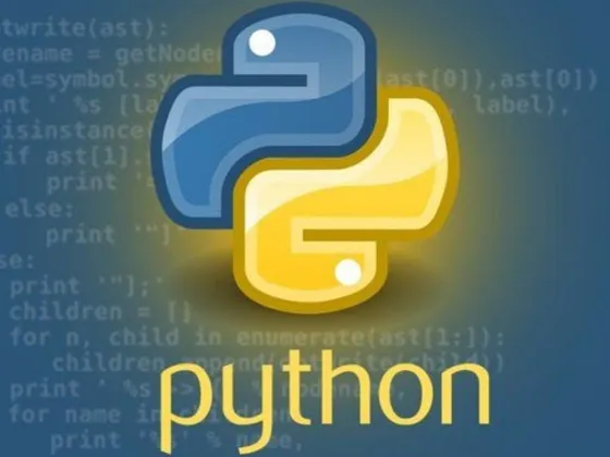 Logo de Python avec le mot 'python' en dessous, sur un fond avec du code Python flouté.