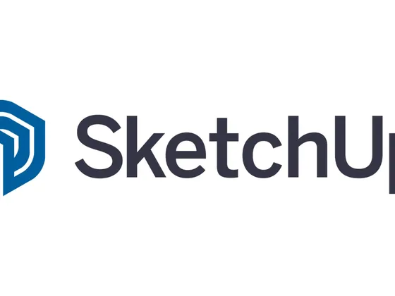 Logo de SketchUp avec un symbole 3D stylisé en bleu à gauche et le texte 'SketchUp' en noir à droite.