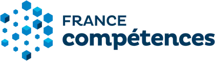 Logo de France compétences avec des formes en cubes bleus et le texte 'France compétences'.