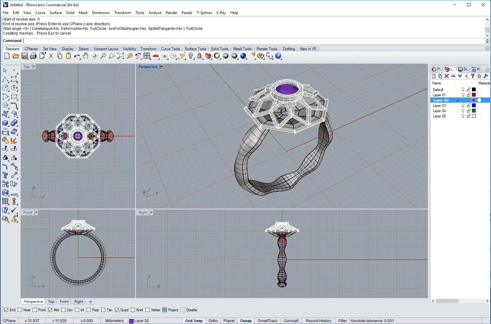Modélisation de bague Rhino 3D