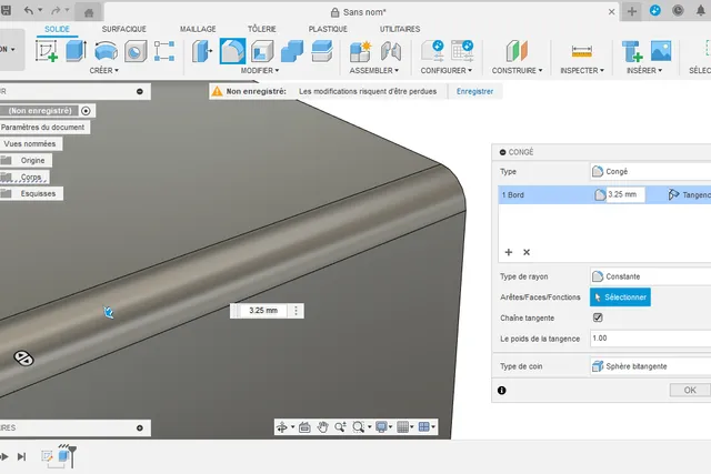 Arrondir bords de pièce sur Fusion 360