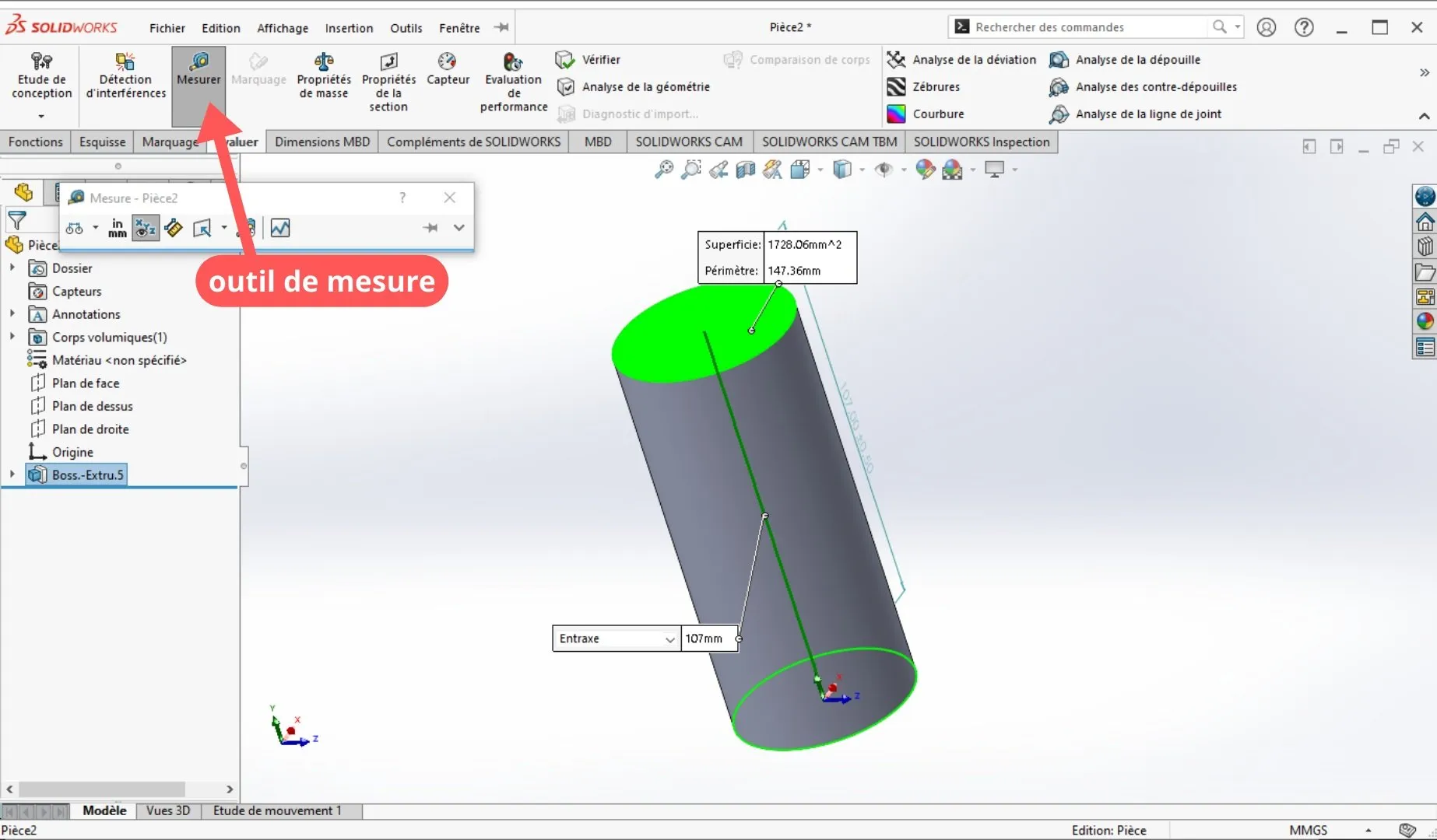 Outil de mesure SolidWorks
