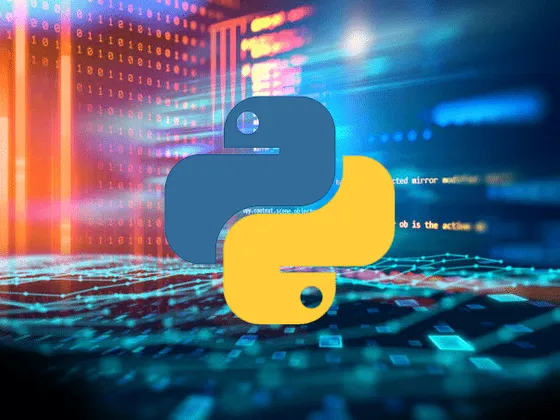 Logo Python devant un fond numérique de code et de données.