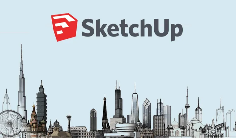 Sketchup logo avec modelisation 3d d'une skyline