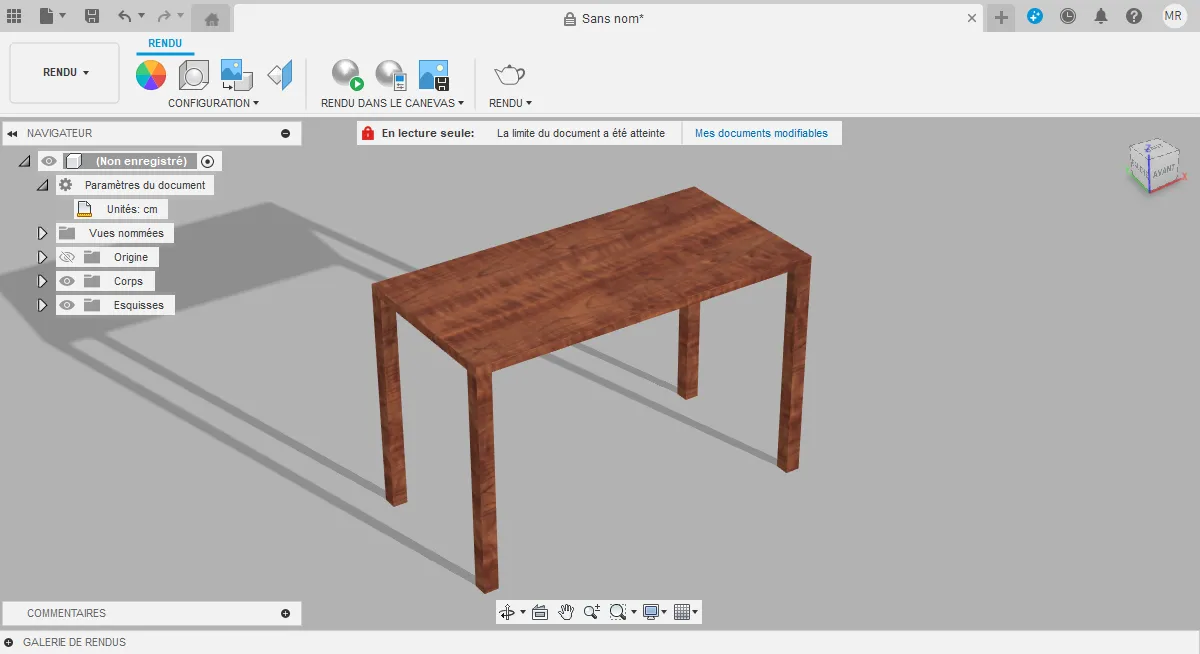 rendu table fusion 360