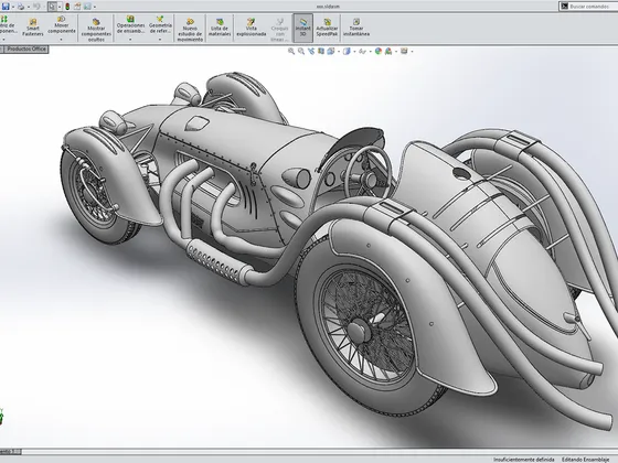 Modèle 3D d'une voiture de course vintage en CAD dans SolidWorks