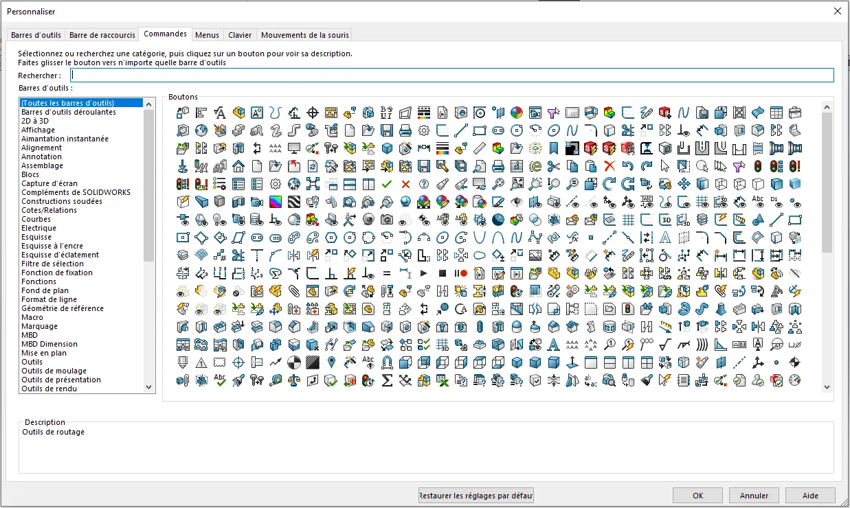 Personnalisation de la barre d'outils SolidWorks