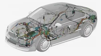 Schéma électronique illustrant le système électrique intérieur d'une voiture.