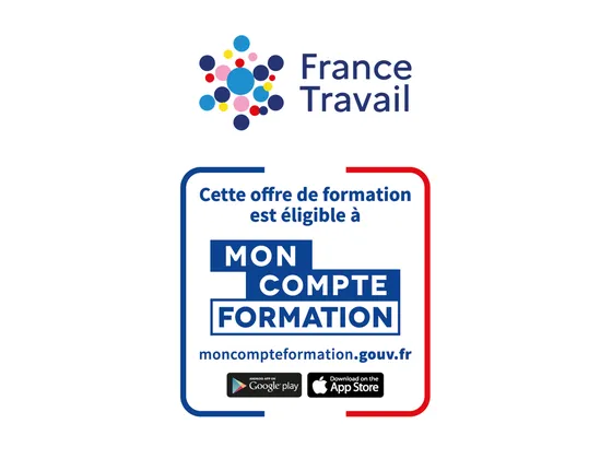 Cette offre de formation est éligible à Mon Compte Formation ; logo France Travail