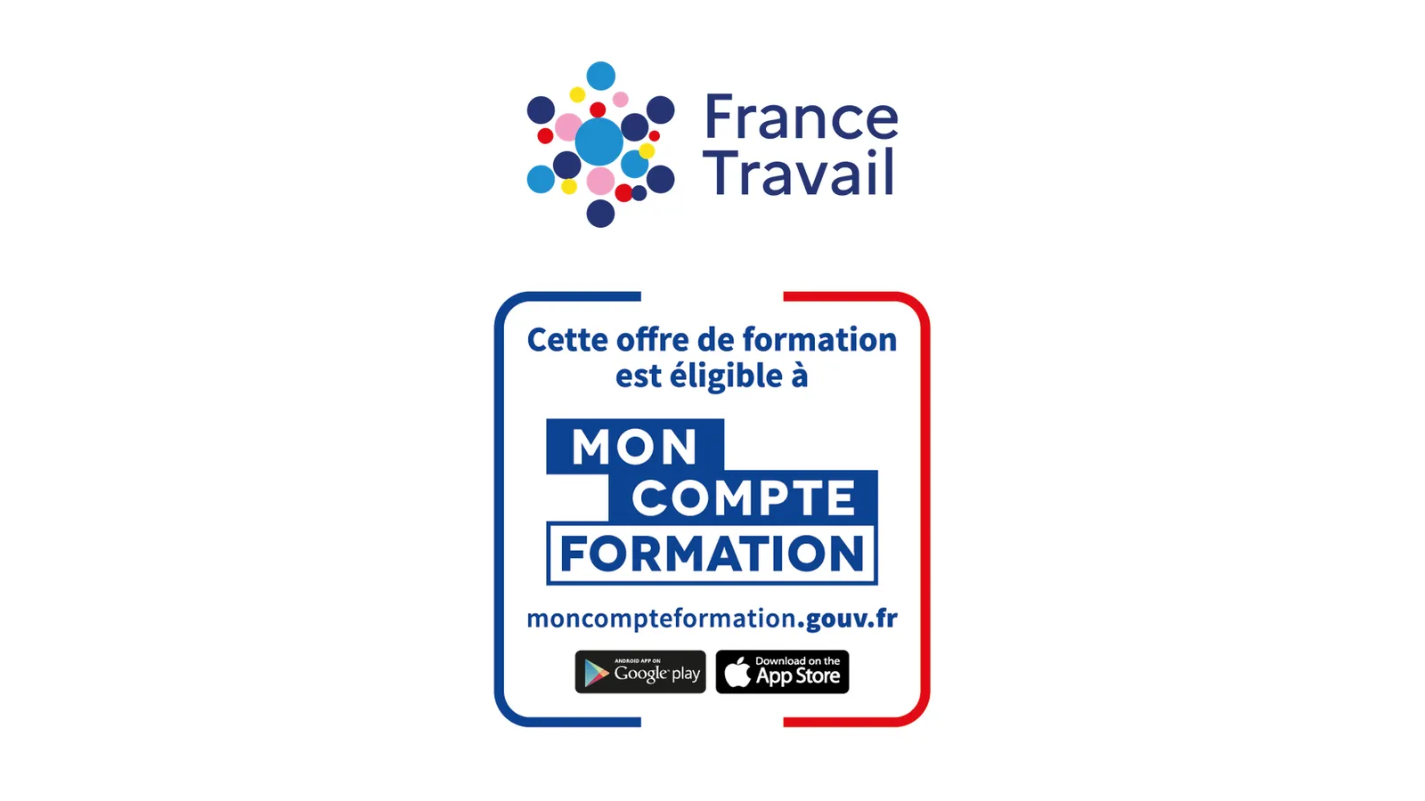 Cette offre de formation est éligible à Mon Compte Formation ; logo France Travail