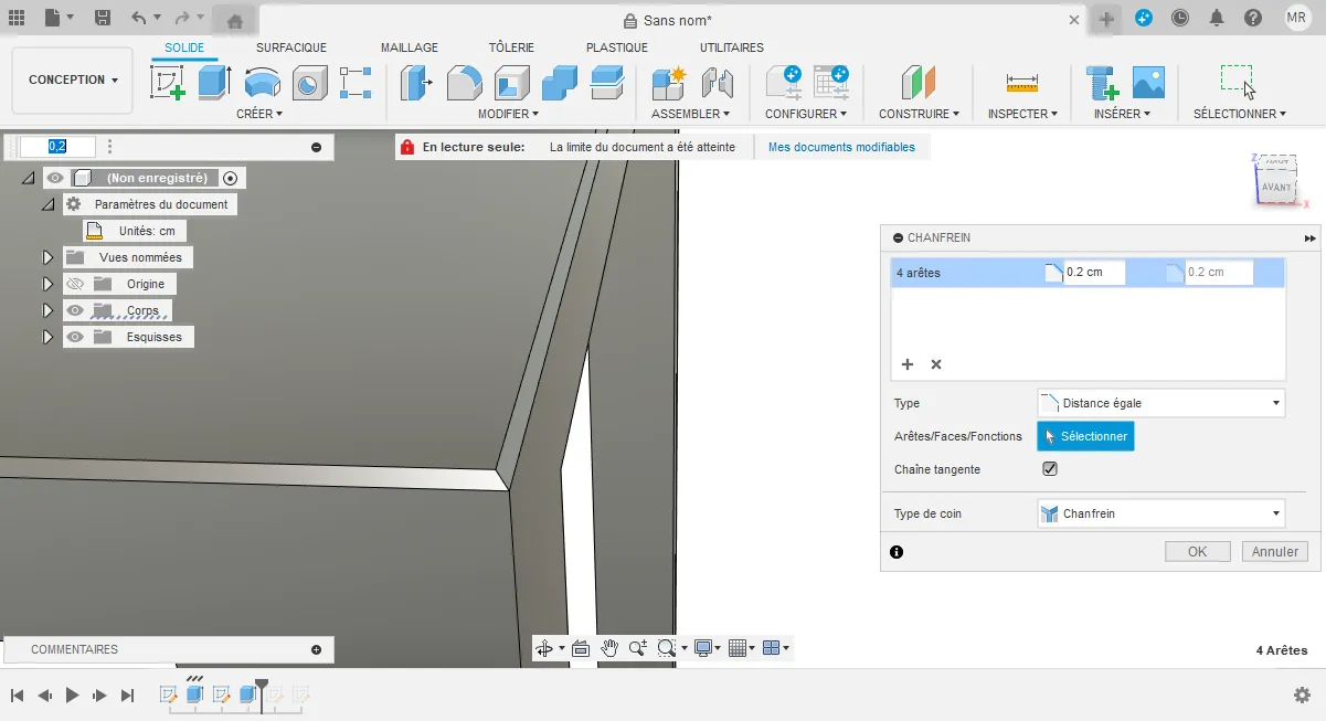 chanfrein fusion 360
