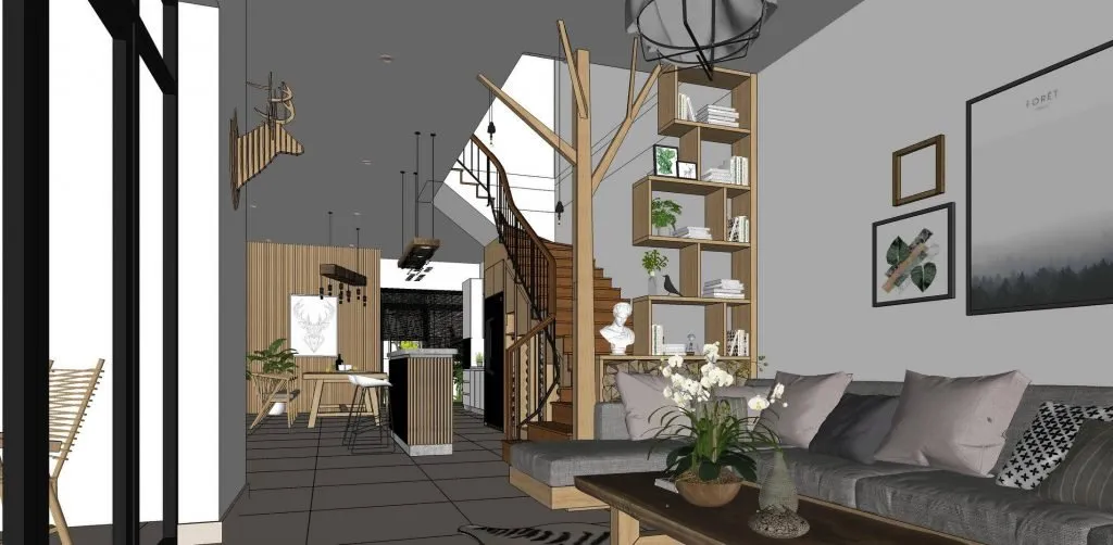 Aménagement intérieur modélisé en 3D sur SketchUp