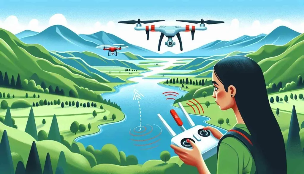 dessin d'une jeune fille contrôlant un drone avec une manette