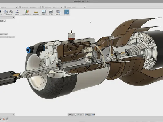 Modélisation d'un générateur de turbine à gaz avec composants mécaniques et électriques internes dans un logiciel de conception 3D.