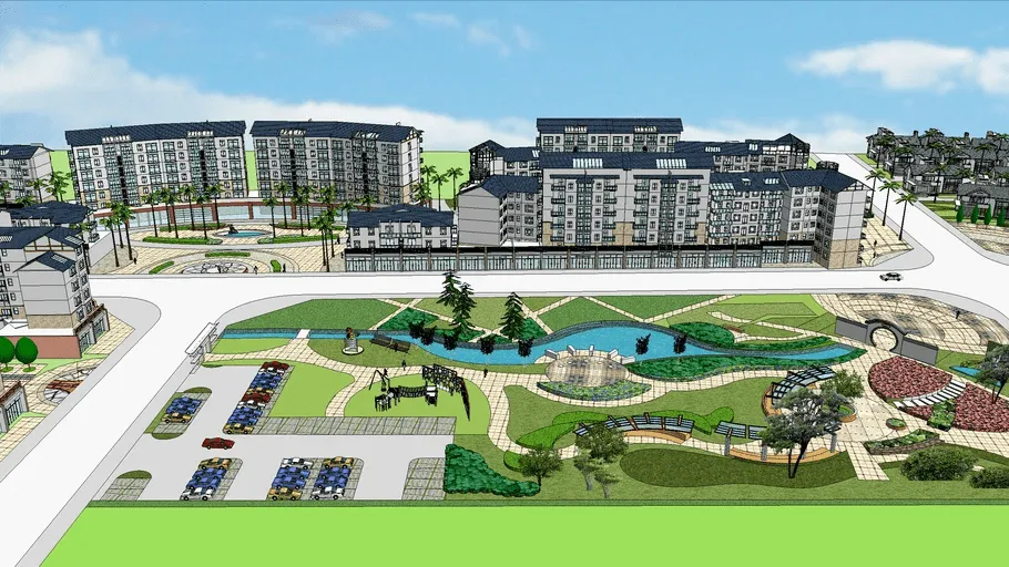 grande ville et parc sketchup