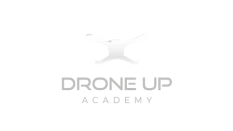 Logo de l'Académie Drone Up montrant un drone stylisé en blanc avec le texte "DRONE UP ACADEMY" en gris