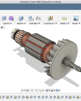 Modélisation 3D d'un moteur électrique avec engrenages dans un logiciel de conception assistée par ordinateur.