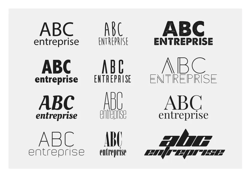 Plusieurs variantes typographiques d'un même logotype.