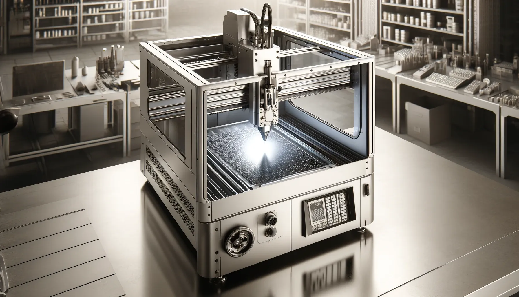 machine de laser cnc éteinte posé sur table