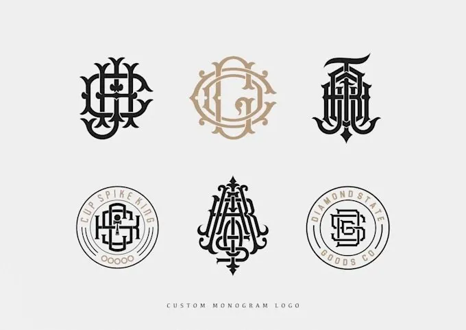 Collection de six logos monogrammes vectoriels.