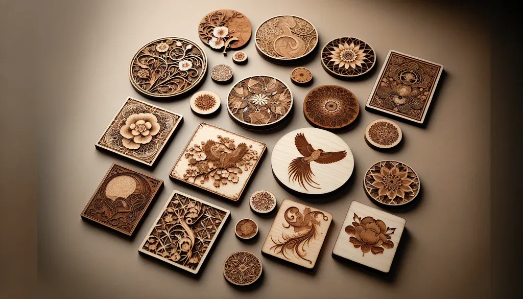 lot de gravure laser sur bois avec différents motifs