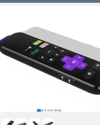Une image d'une télécommande noire avec des boutons colorés, dont un bouton violet en forme de croix avec 'OK' écrit dessus, affichée dans un logiciel de modélisation 3D.