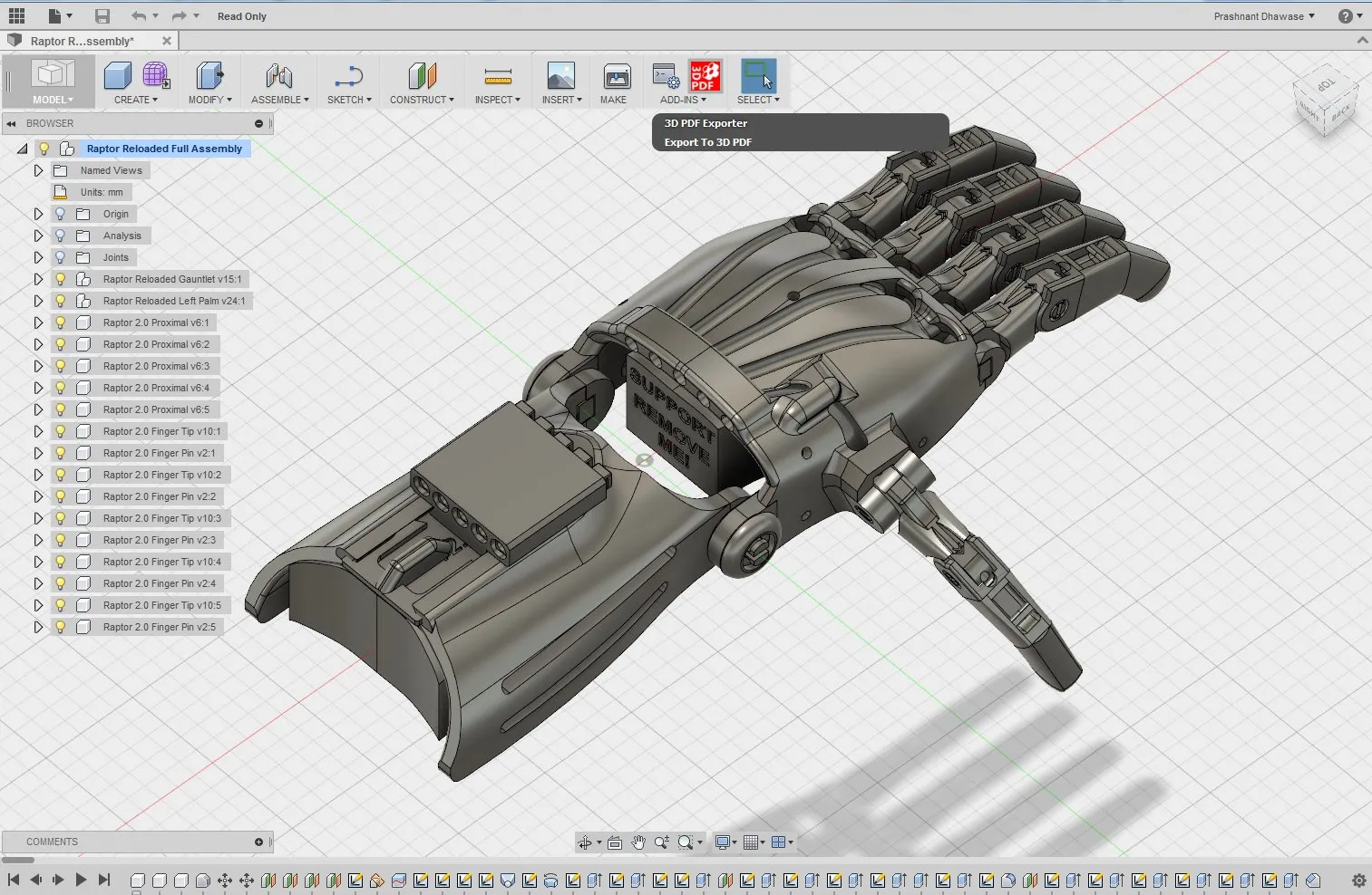 modélisation 3d prothèse main sur fusion 360