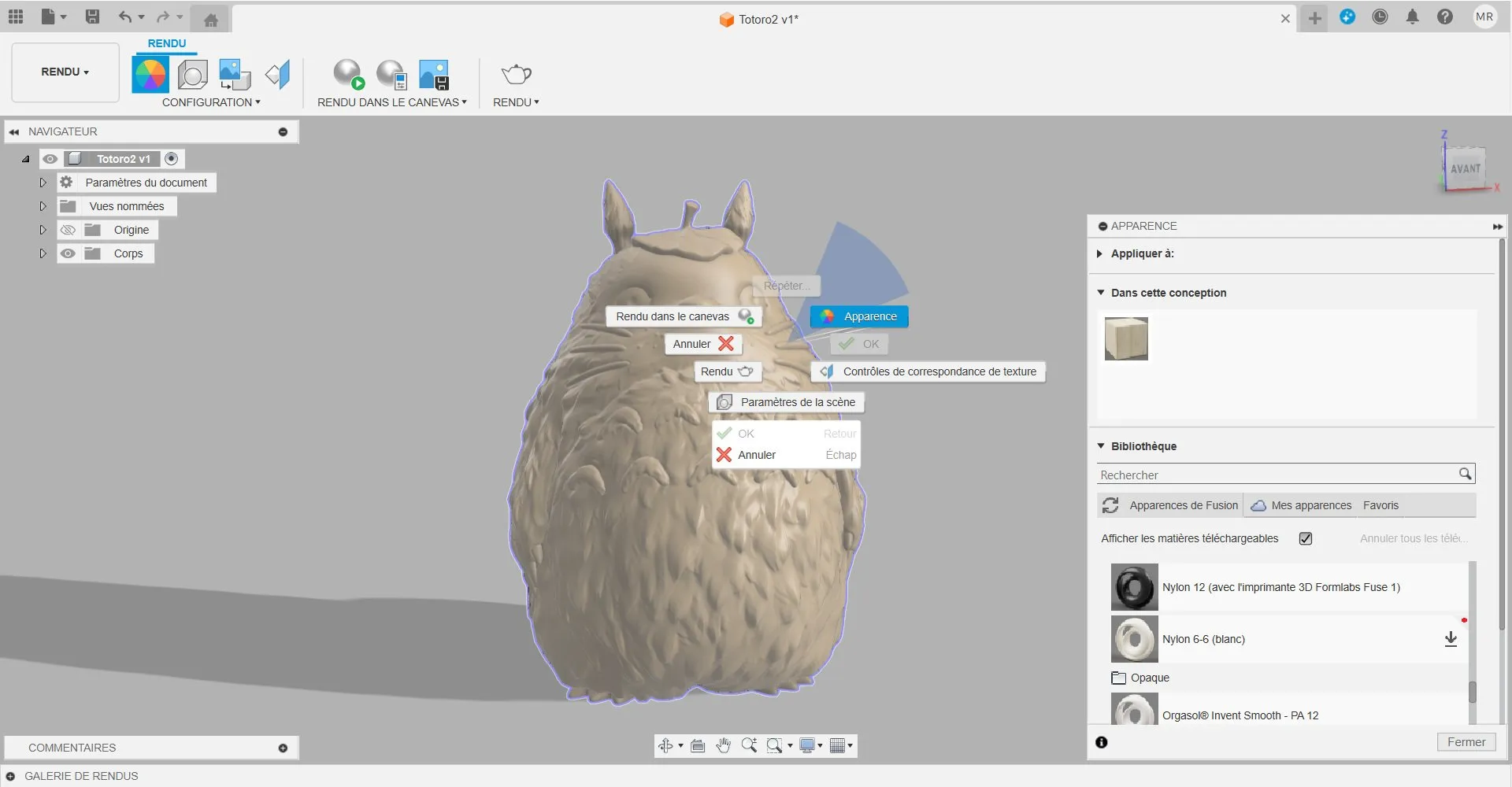 onglet apparence fusion 360