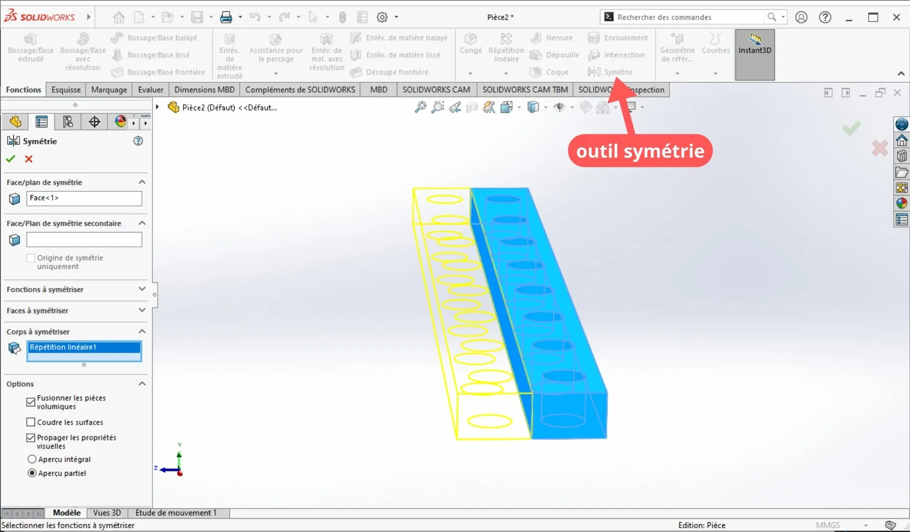 outil Symétrie solidworks