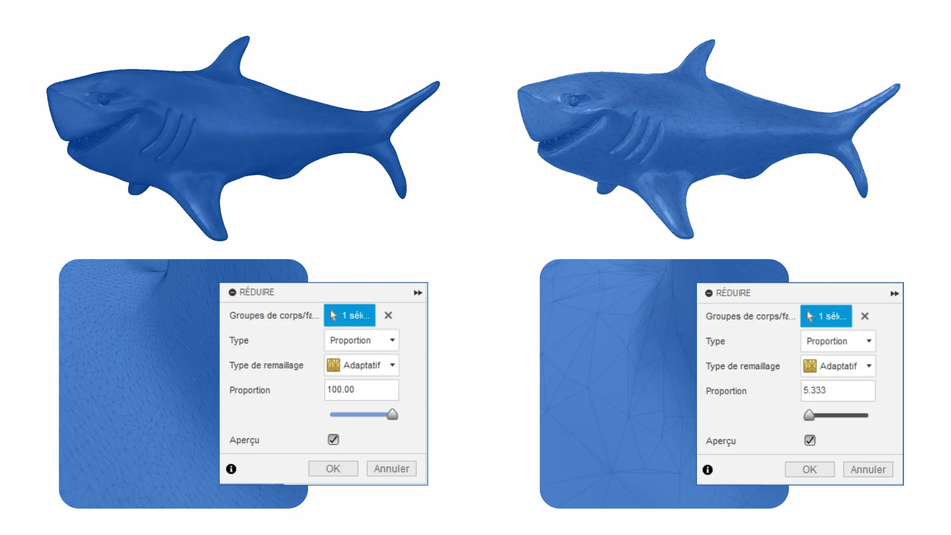 outil réduction de maillage fusion 360