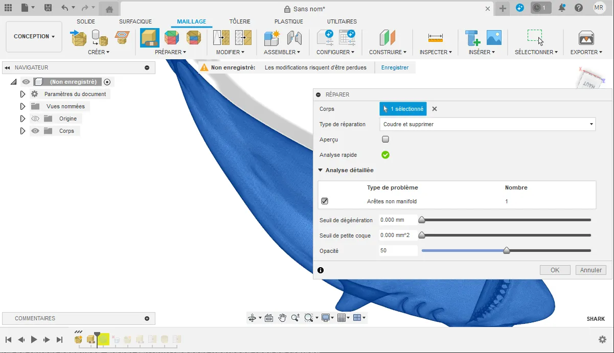 outil réparation de maillage fusion 360