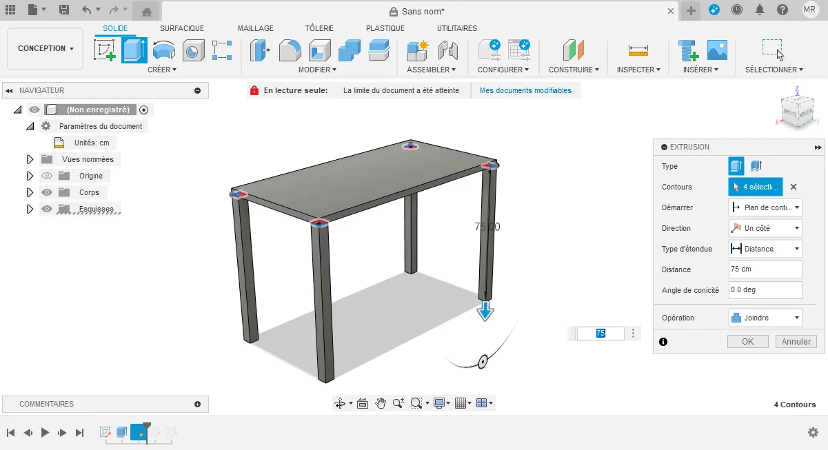pieds table fusion 360