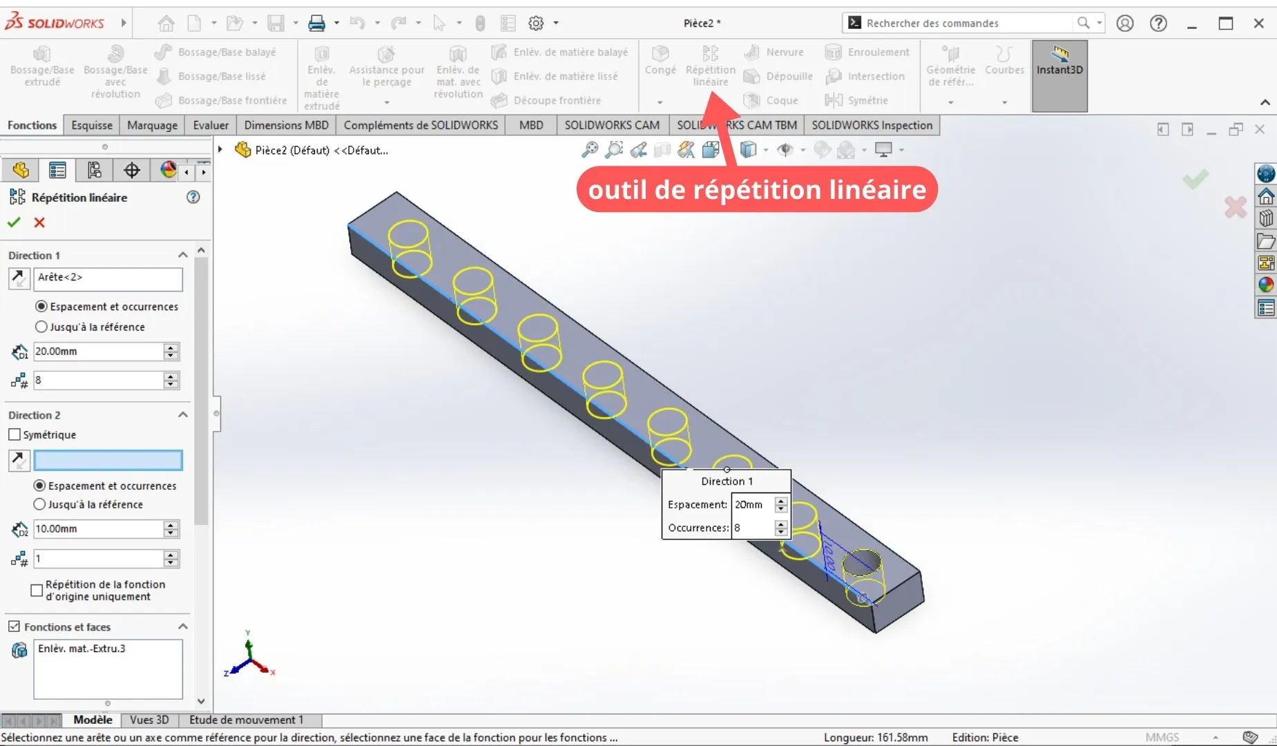 répétition linéaire solidworks