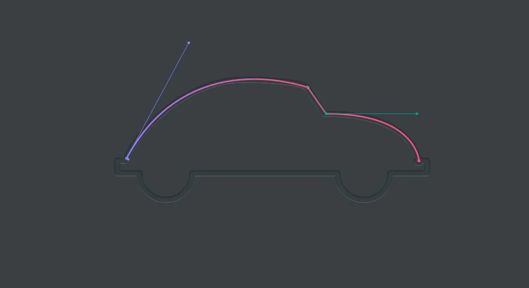 Silhouette de voiture stylisée en contours vectoriels lumineux.