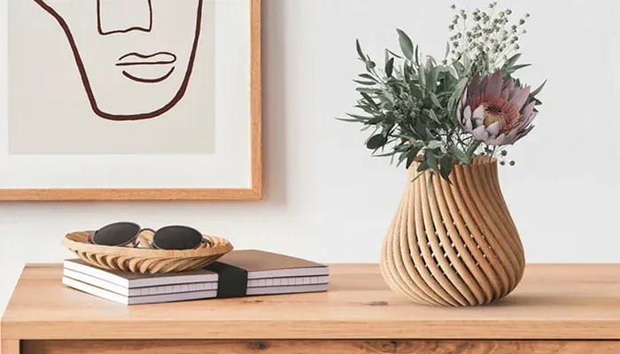 Objet décoratif imprimé en 3D effet bois